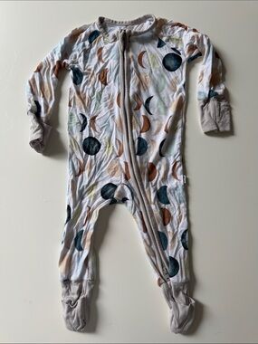 Little Sleepies White Footed One-Piece with Navy and Brown Moon Pattern